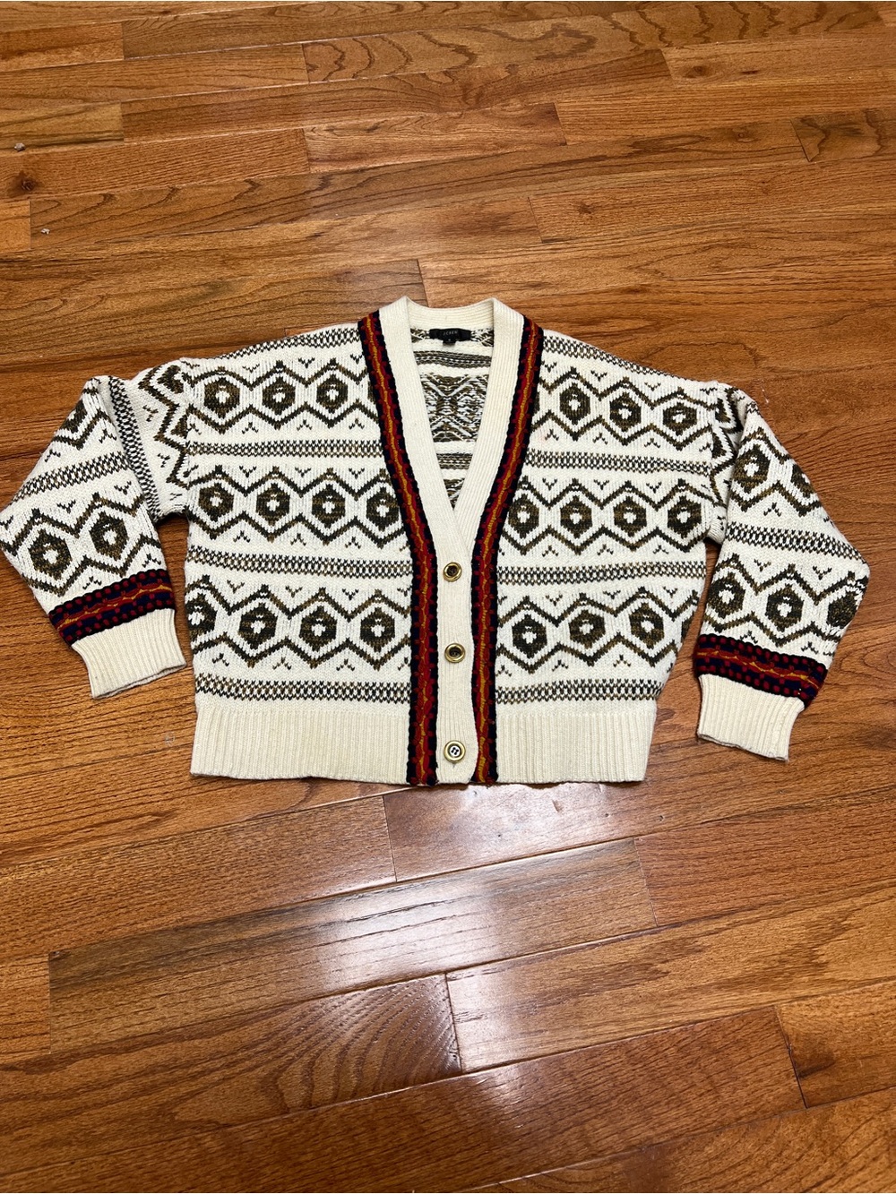 J Crew Diamond Fair Isle Cardigan Sweater
